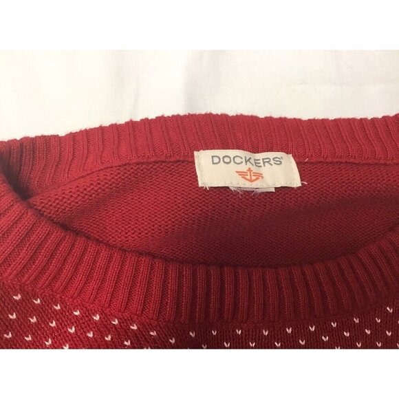 Mens Sweater Christmas Dockers Red Snowflake Long Sleeve Crewneck XL ❄️ - Picture 3 of 3